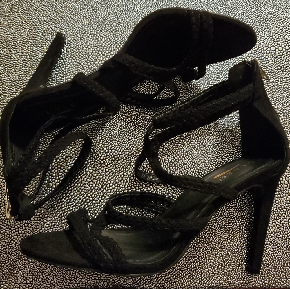 Graze Black Braided Strappy Heels